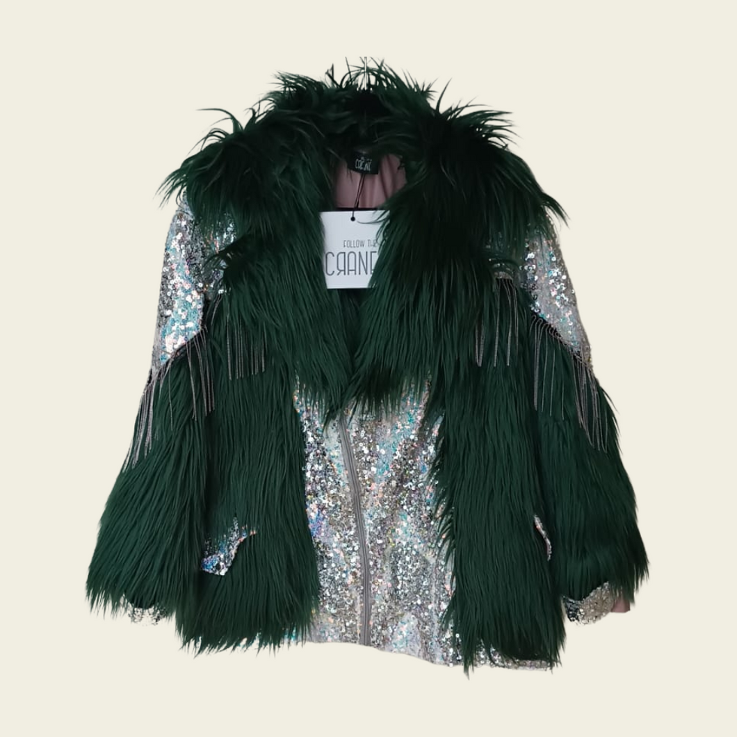 Sapphire moss mini fur jacket