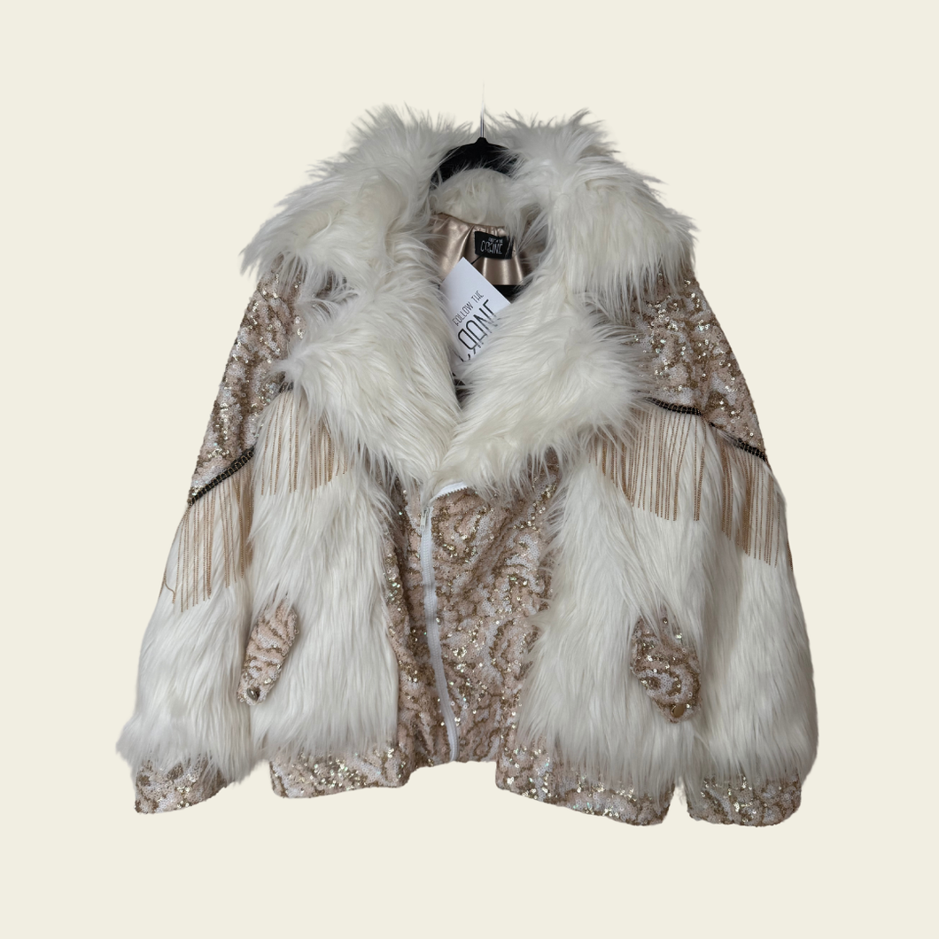 Champagne dust mini fur jacket