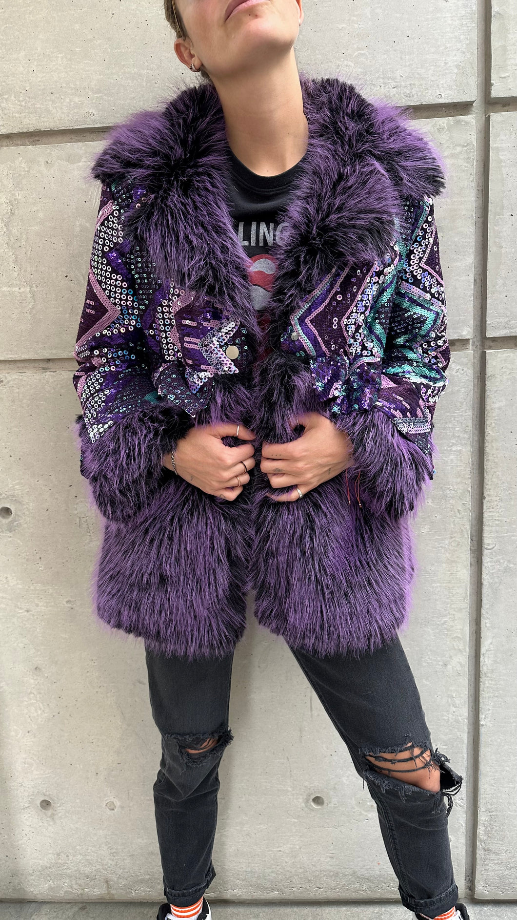 Electric purple fur jacket